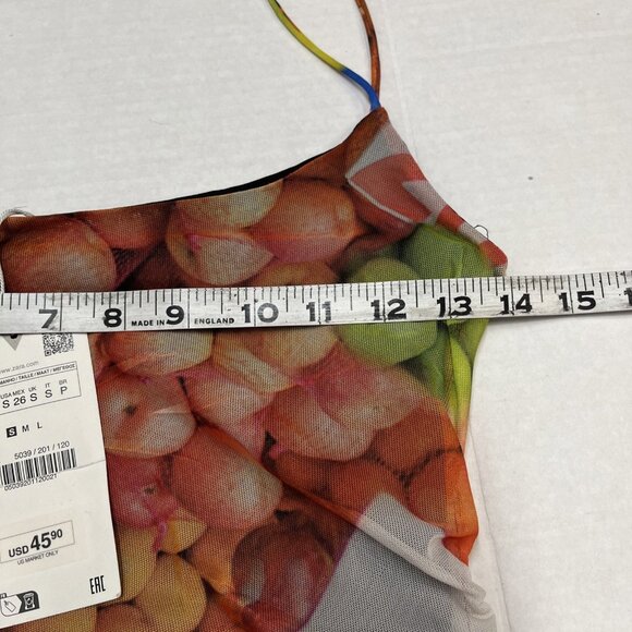 Zara Dress‎ Womens S Ruched Mesh Fruit Stand Strappy Bodycon Maxi Y2K Festival - Picture 12 of 14